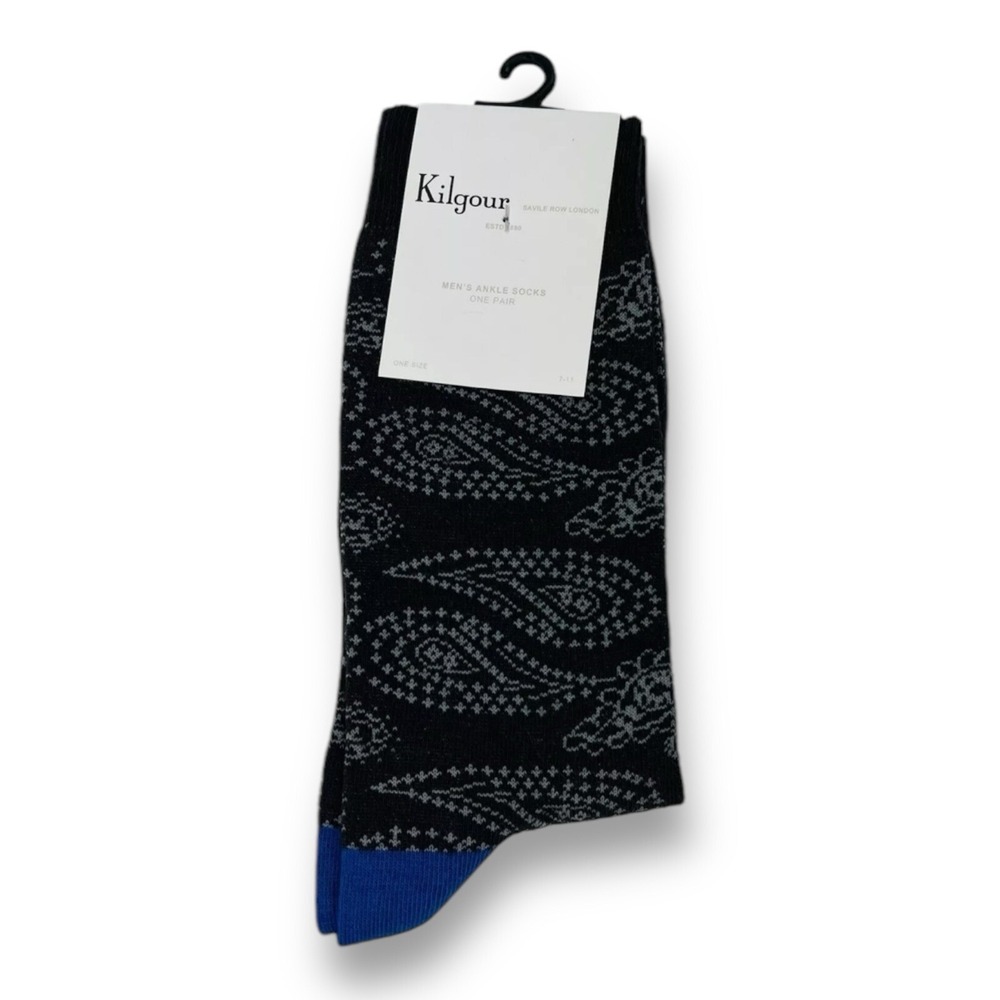 NWT Kilgour Gray & Blue w/ Paisley Print Cotton Nylon‎ Mens Dress Socks